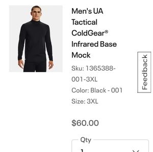 Under Armour Tactical ColdGear Infrared Mock Base Layer Shirt Black Mens 3XL